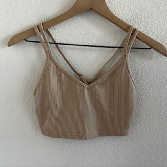 For Love and Lemons Eva Crop Top in Latte Ribbed Strappy Small - Picture 1 of 4